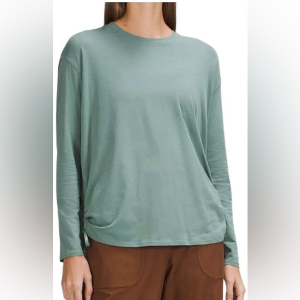 Lululemon Sage Green Long Sleeve Pima Cotton Blend Relaxed Top